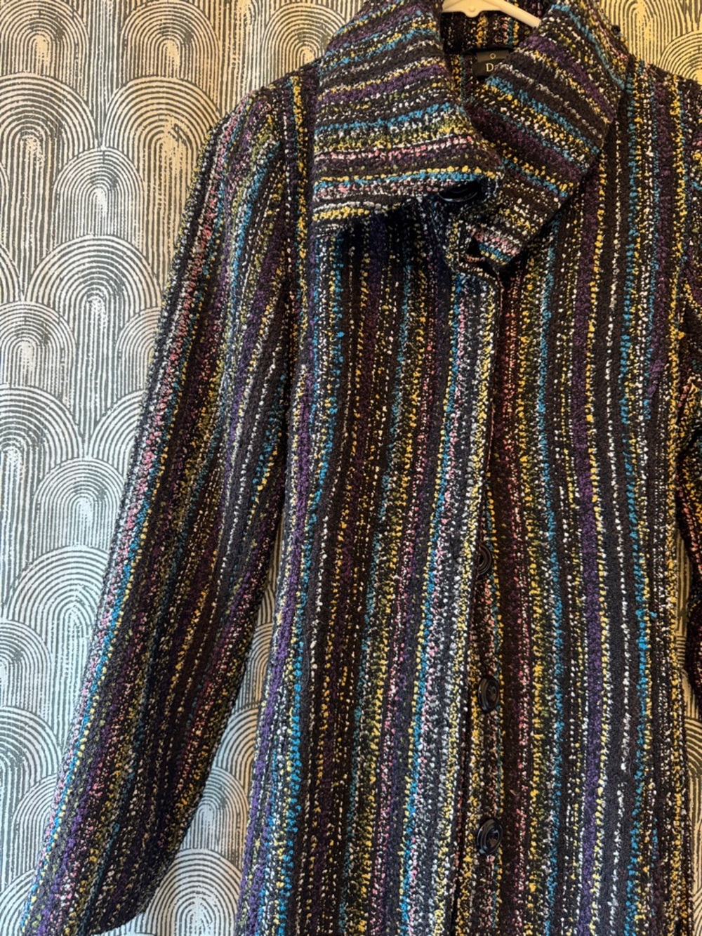 Daisy Black Multi-Color Metallic-Stripe Belted Knit Coat - Picture 4 of 5